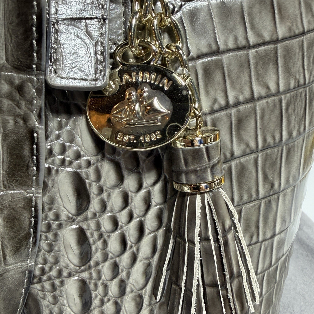 Brahmin Asher Leather Tote Purse Medium Embossed Croc Gray Falcon 15" NEW w/ tag