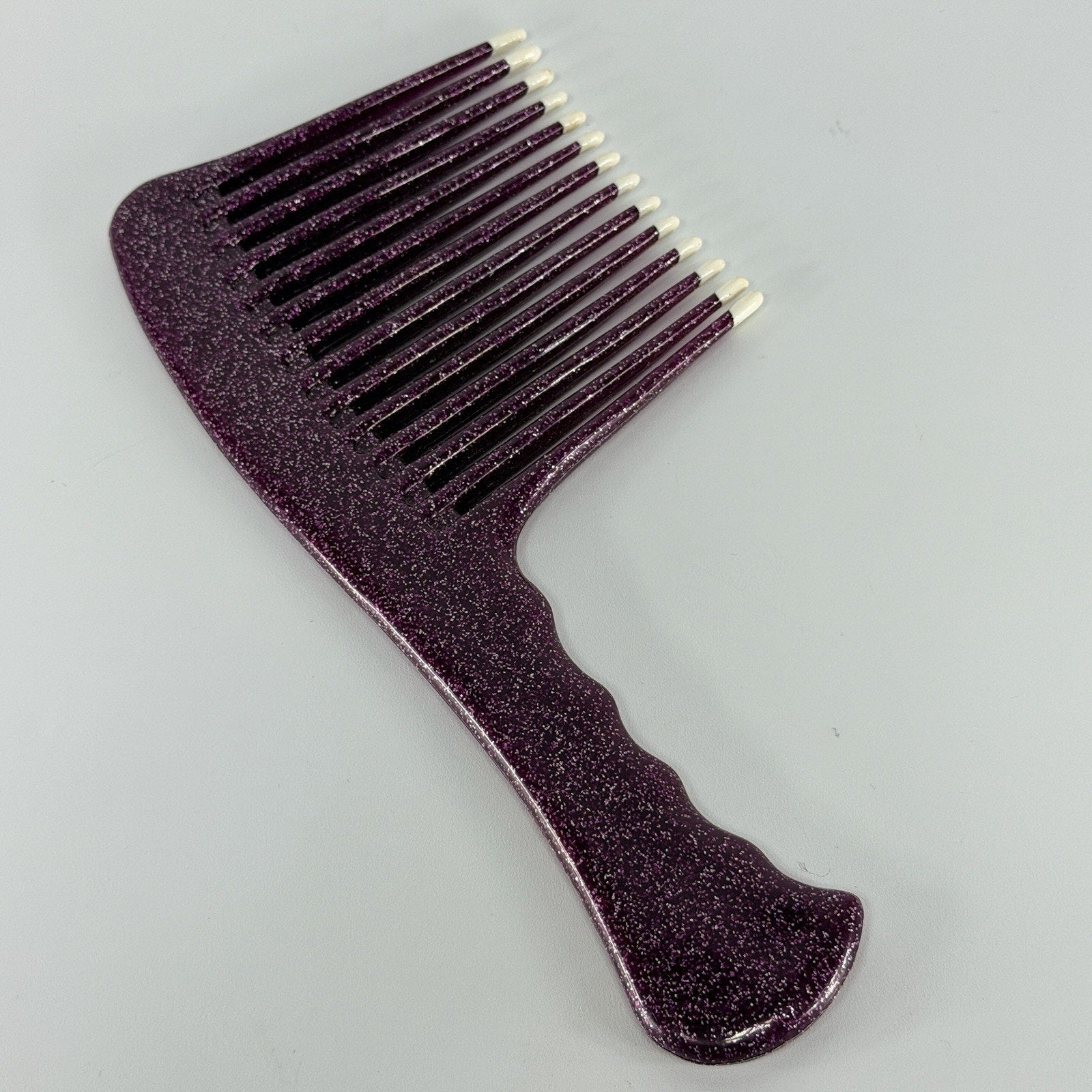 Vintage Jumbo Rake Comb 1990s Plastic Purple Glitter Color Dip 8.5" Retro USA