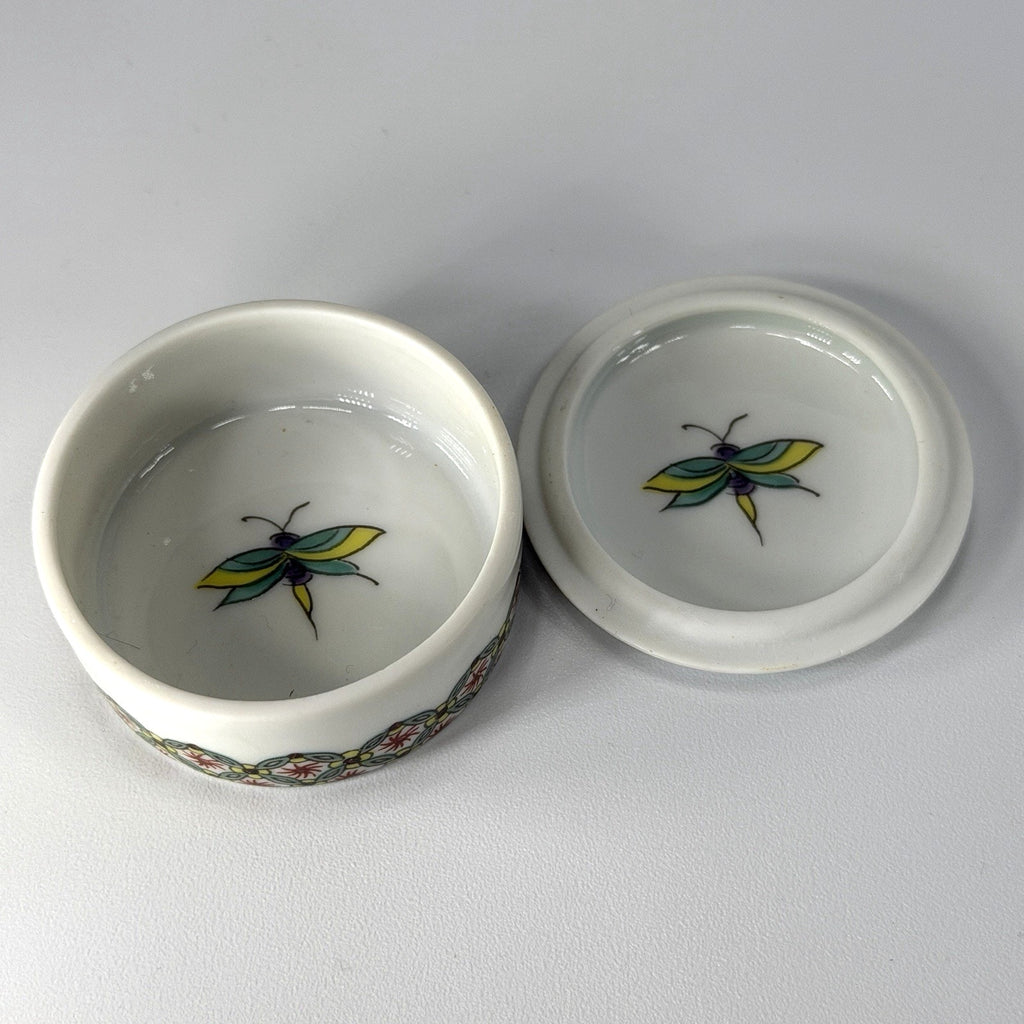 Vintage Porcelaine de Paris Trinket Box Lid Dragonfly France 2" Flower Painted