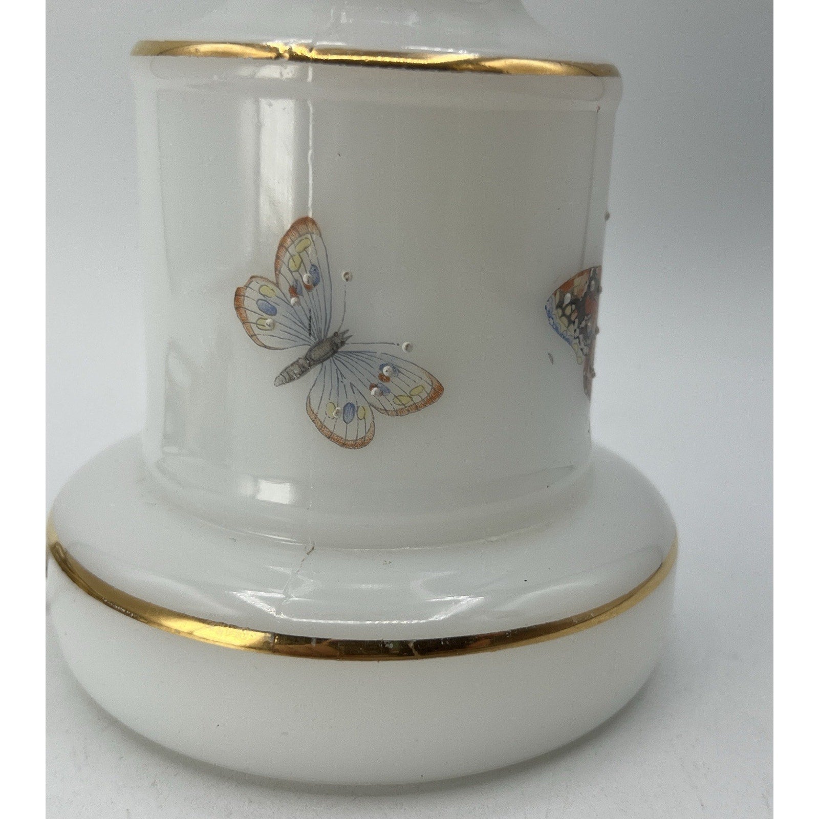 Vintage White Milk Glass Butterfly Accent Table Boudoir Lamp Base ONLY 12"