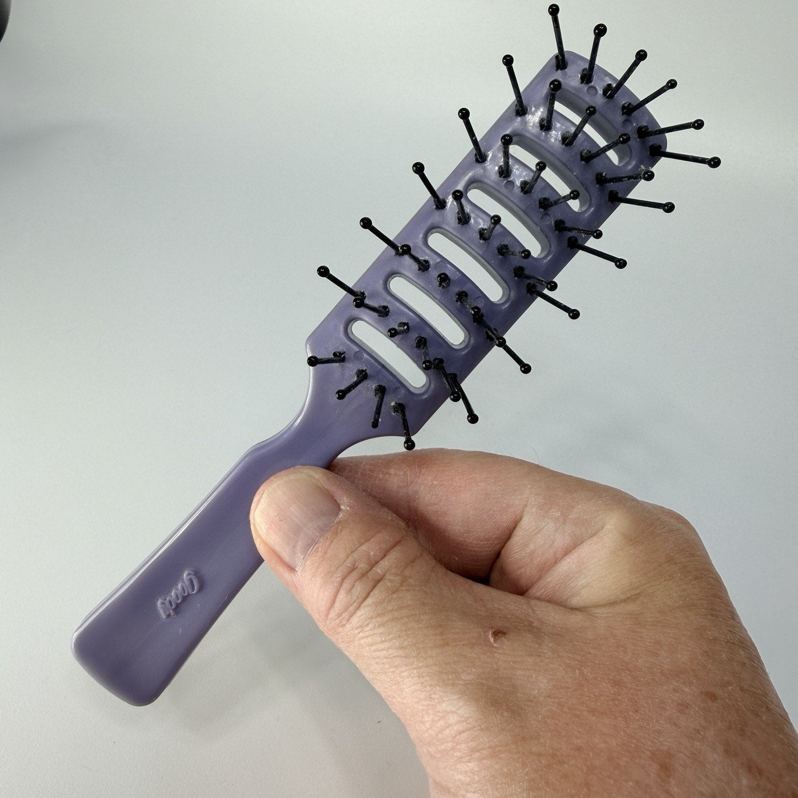 Vintage 1980s GOODY Vented Hair Brush Pocket Travel Purple Ball Tip USA 6” USA