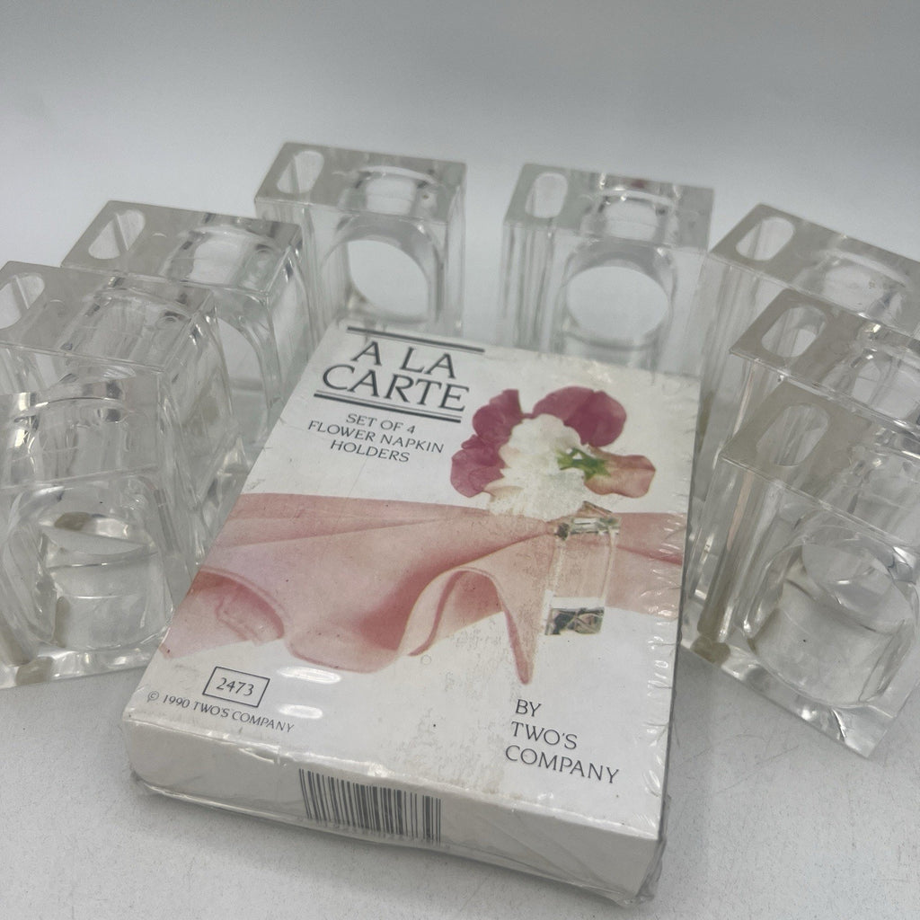 Set 12 Mini Vtg Clear Lucite Flower Vase Napkin Rings Holder Twos Company Retro