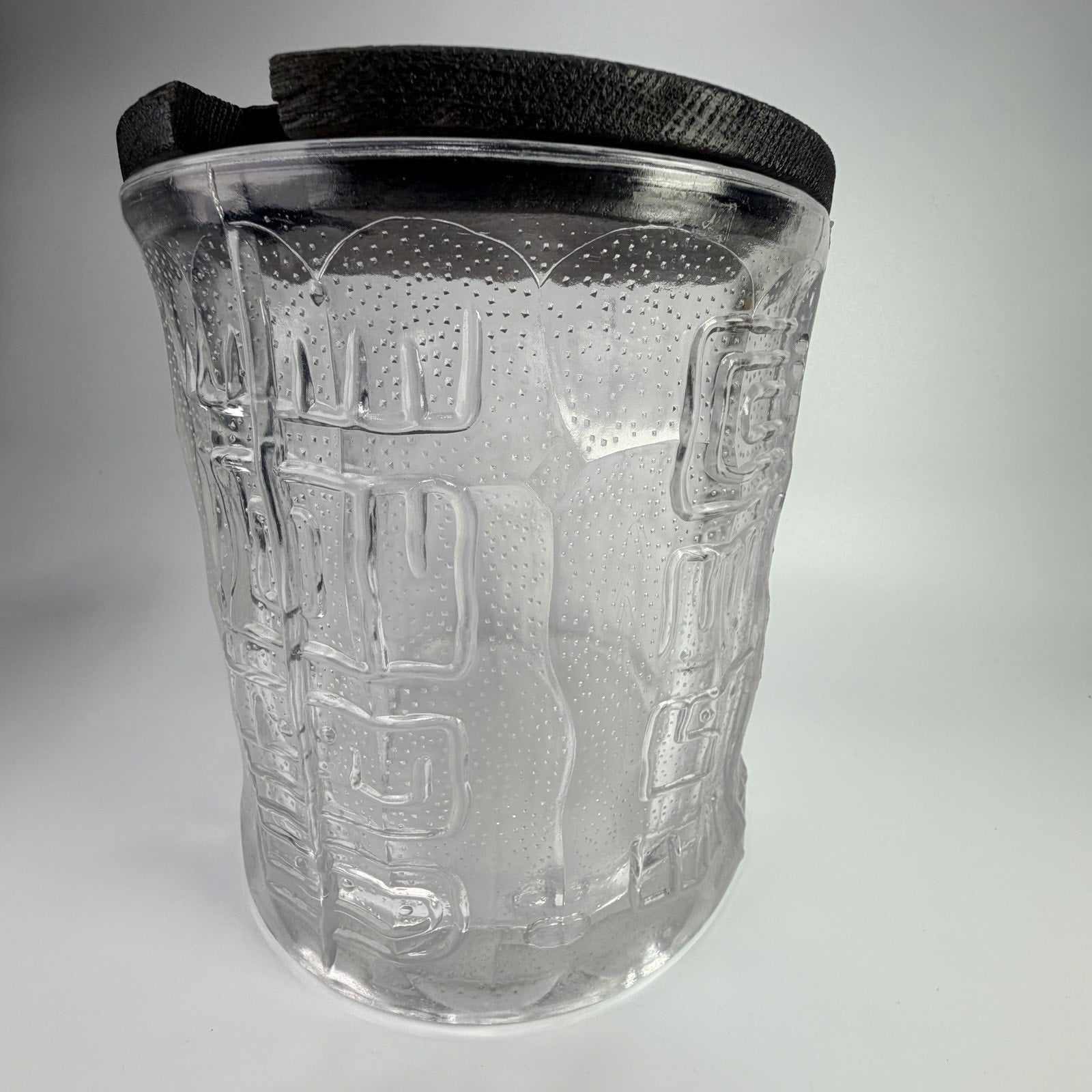 Vintage MCM Spiegelau Heavy Glass Tiki Ice Bucket 1970s Wood Lid 8" West Germany