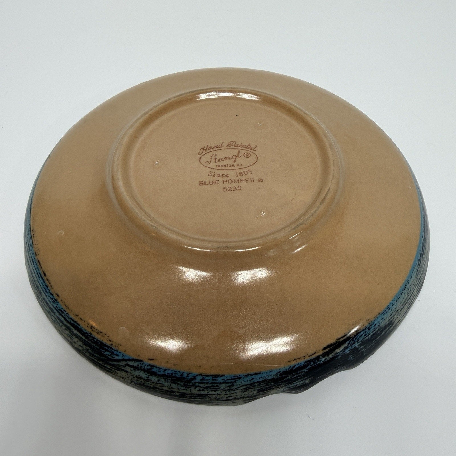 Vtg Stangl Pottery Blue Pompeii Ashtray Striped Navy Turquoise 5232 MCM 6.5" USA