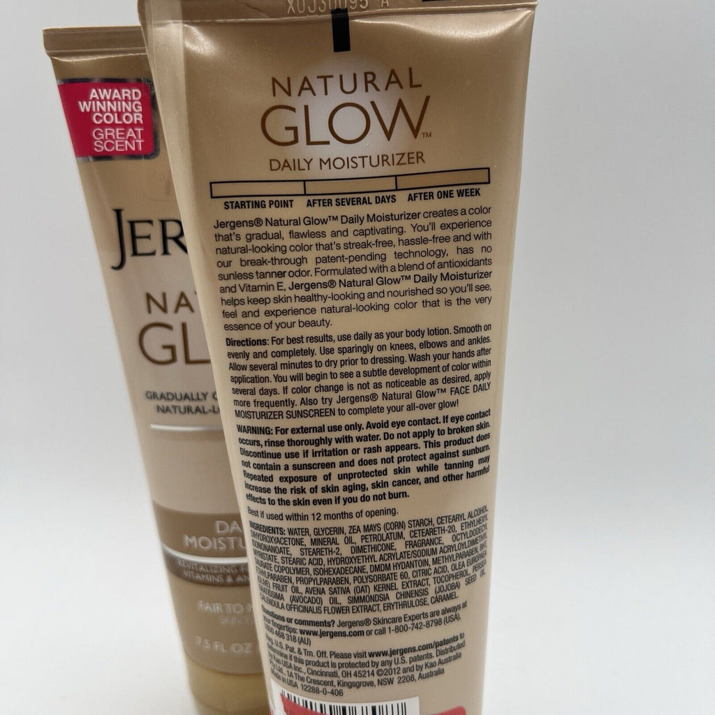 2 Jergens Natural Glow Daily Moisturizer Fair to Medium Skin Tones Tanner 8 oz