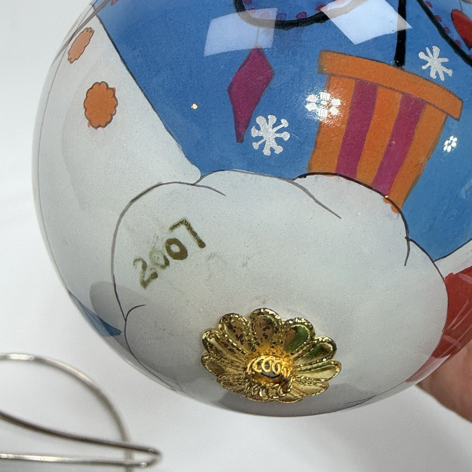 Pier 1 Li Bien Glass Christmas Ornament 2007 Snowman Family Tree Decorating 3"
