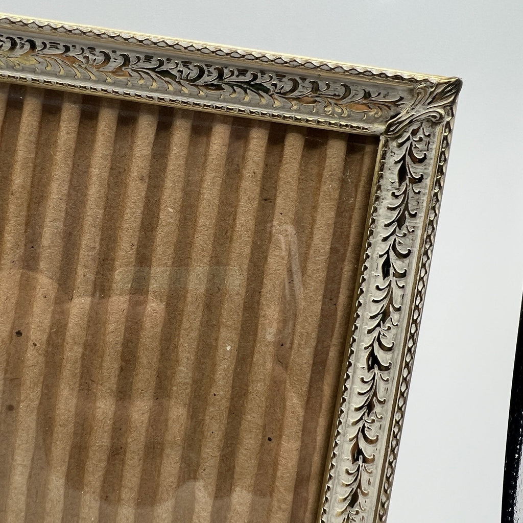 Vintage Etched Brass Double 8 X 10” Photo Picture Frame MCM Hollywood Gold White