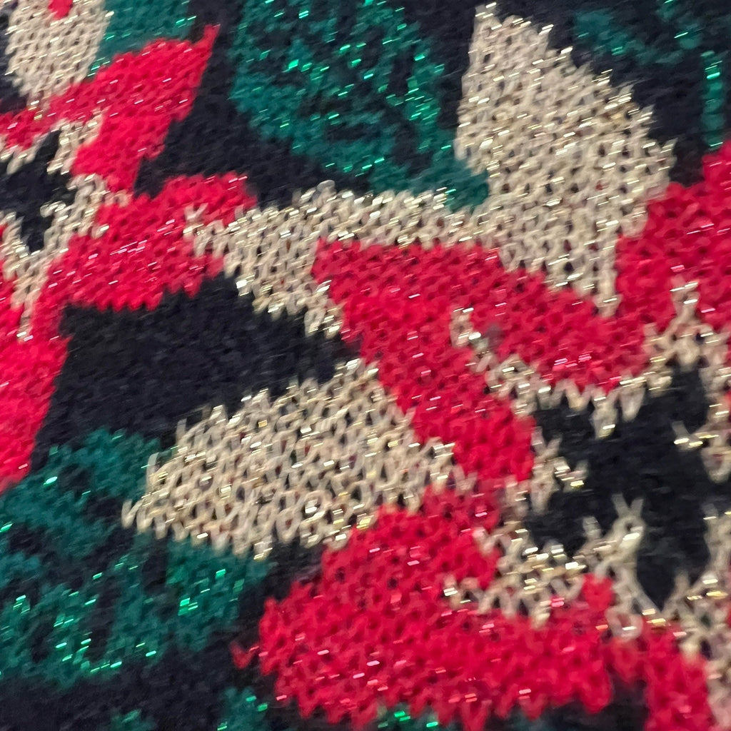 Vtg Ugly Christmas Sweater Womens Medium Black Red Poinsettia Dana Scott 80s