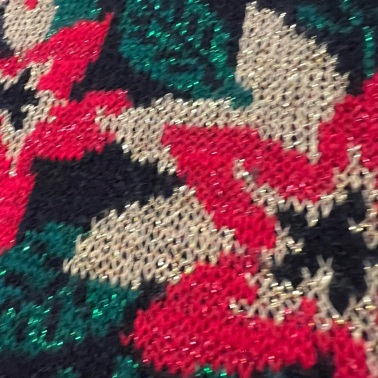 Vtg Ugly Christmas Sweater Womens Medium Black Red Poinsettia Dana Scott 80s