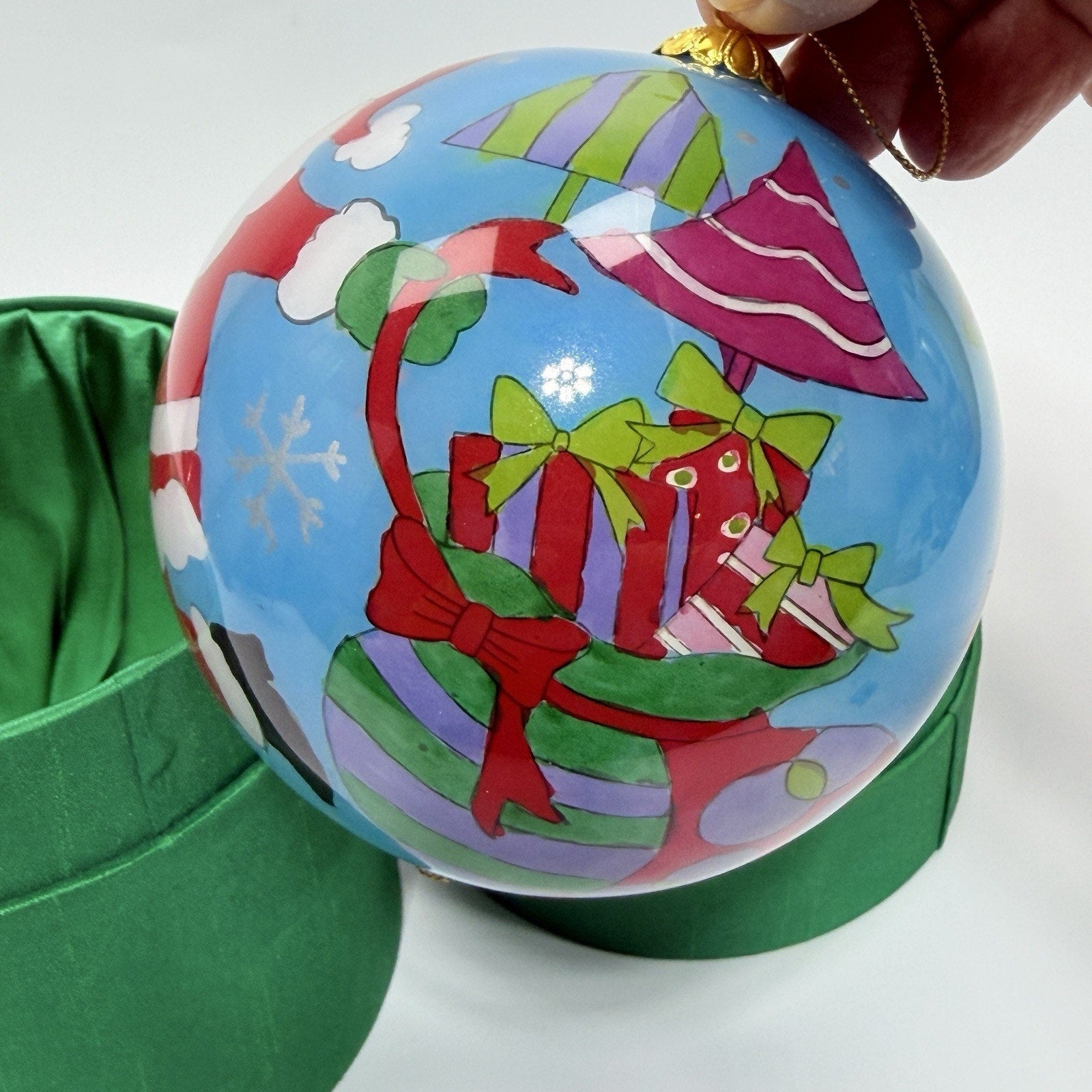 Pier 1 Li Bien Santa Glass Christmas Ornament Reverse Hand Painted 4" Blue 2007