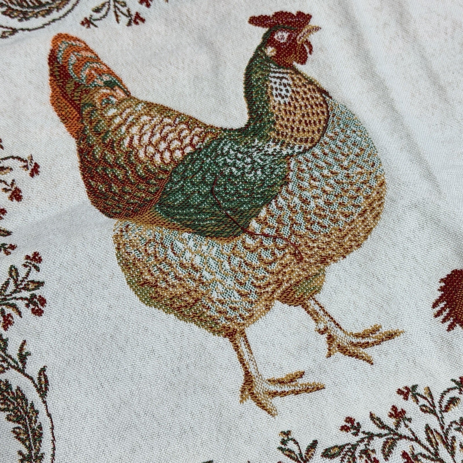 Set 4 Tissus Toselli Woven Placemats Chickens Rooster Fall Red Green France