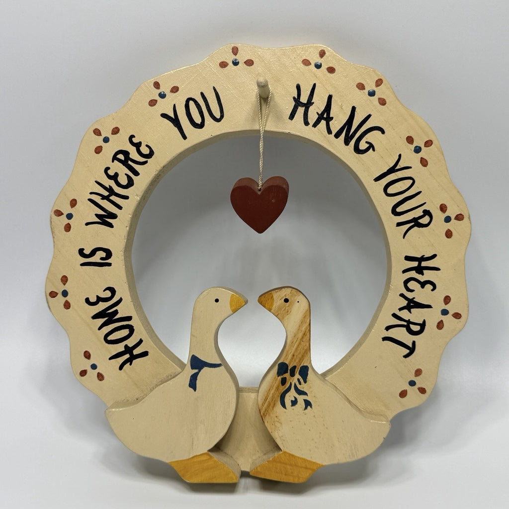 Vintage 11" Country Heart Goose Wreath Sign Home Where You Hang Your Heart 90s