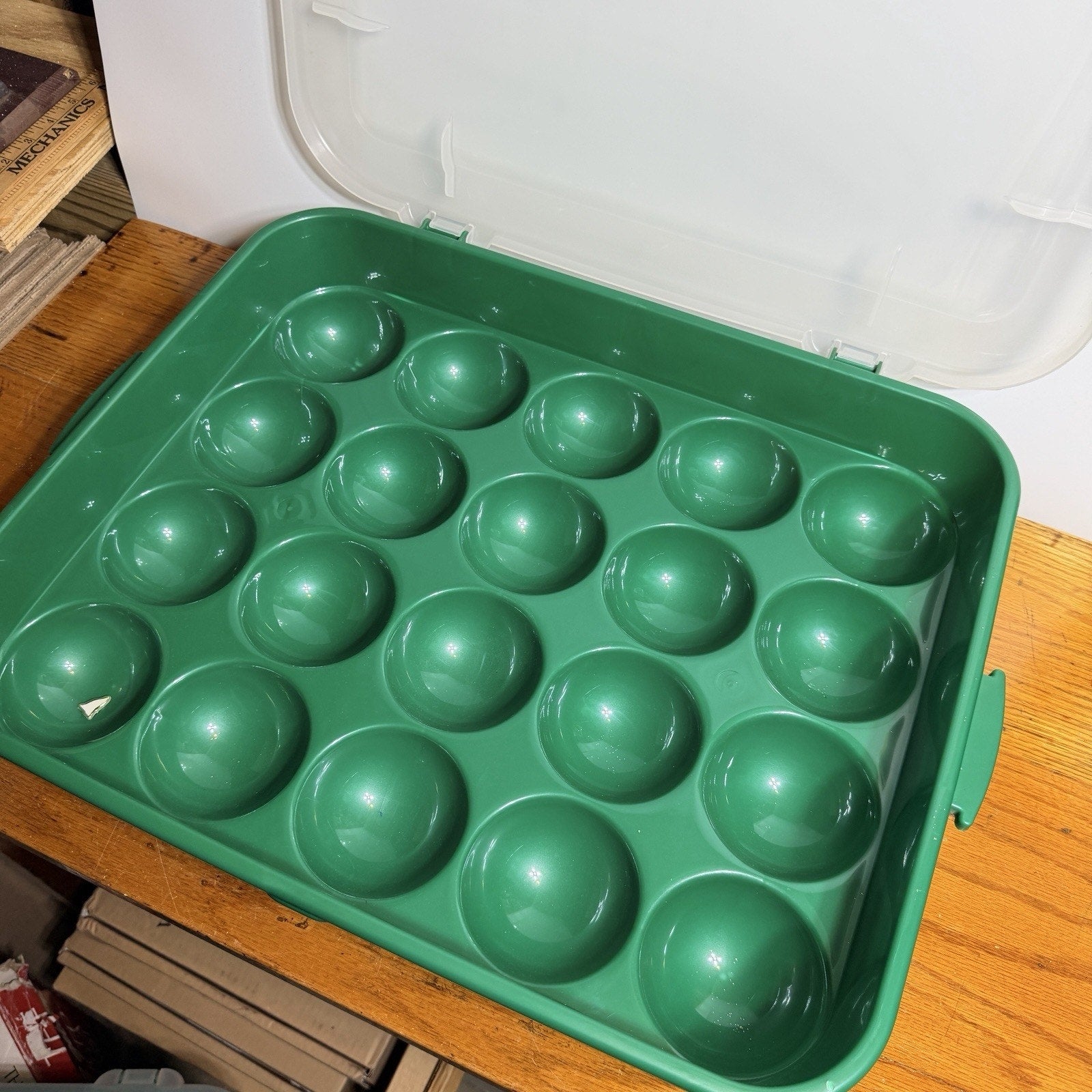 4 Green Sterilite Ornament Storage Box Case 20 Piece Hinged Lid Snap Closure 20"
