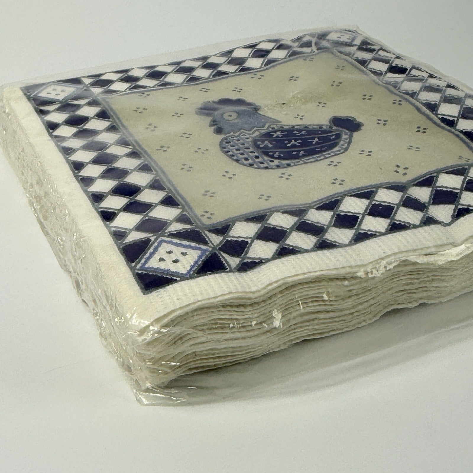 Vintage 1980s Blue White Chicken Dessert Beverage Napkins 16 Haut Paper USA