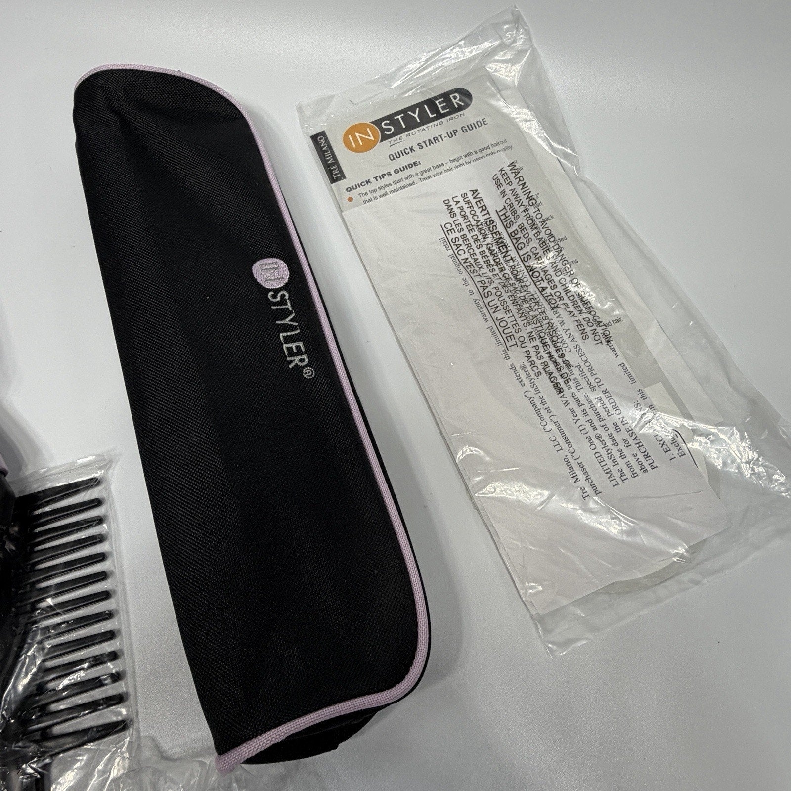 InStyler Wet to 2 Dry Rotating Curling Iron Brush Purple Complete Bag Comb NEW
