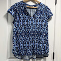 Lane Bryant V Neck Cap Sleeve Blouse 14/16 Blue White Navy Lattice Detail Summer