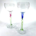 Set 2 Chris Baker Salmon Art Glass Wine Glass Pink Blue Swirl Signed 8.5"