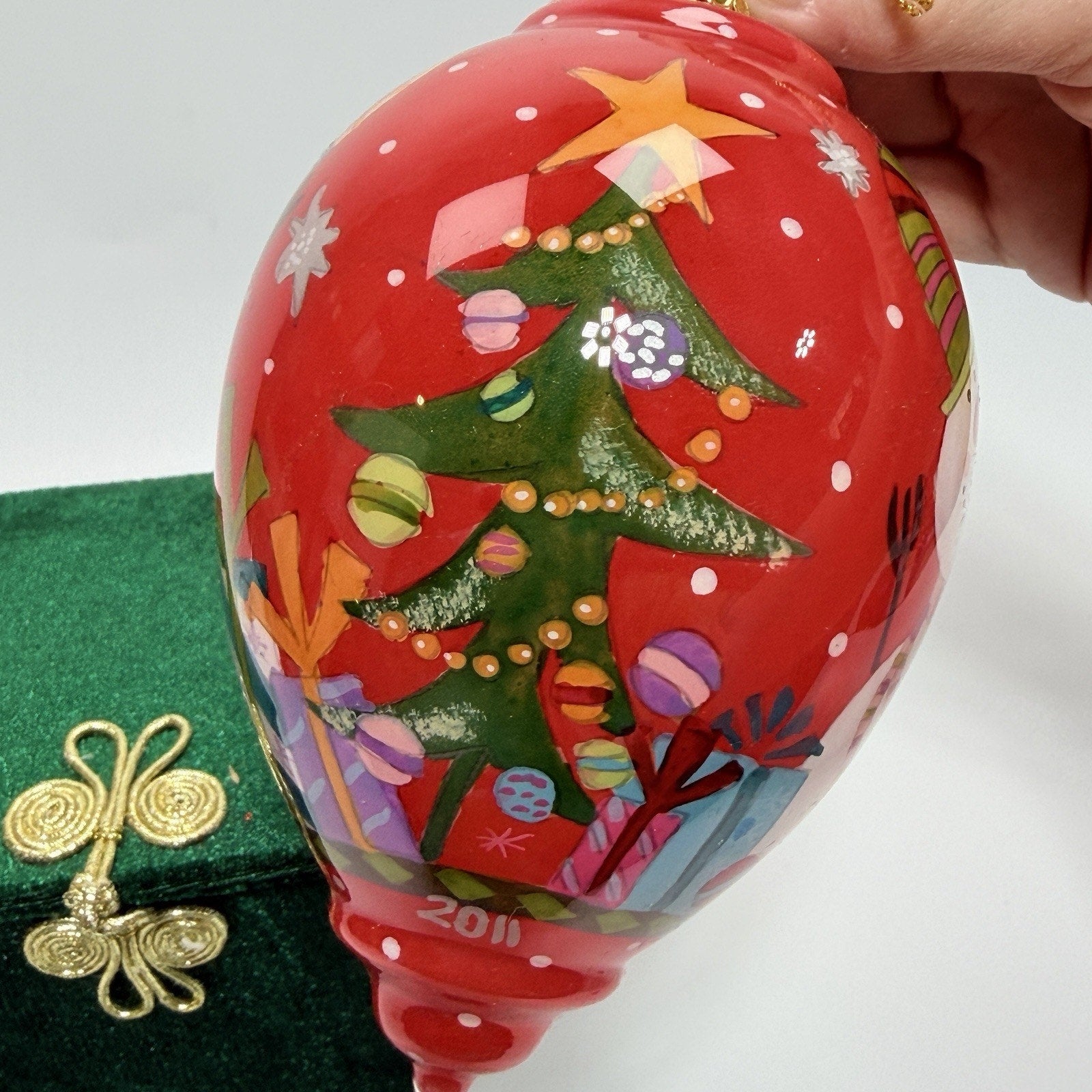 Pier 1 Li Bien Glass Tear Drop Snowman Christmas Ornament 5.5" Red Gifts 2011