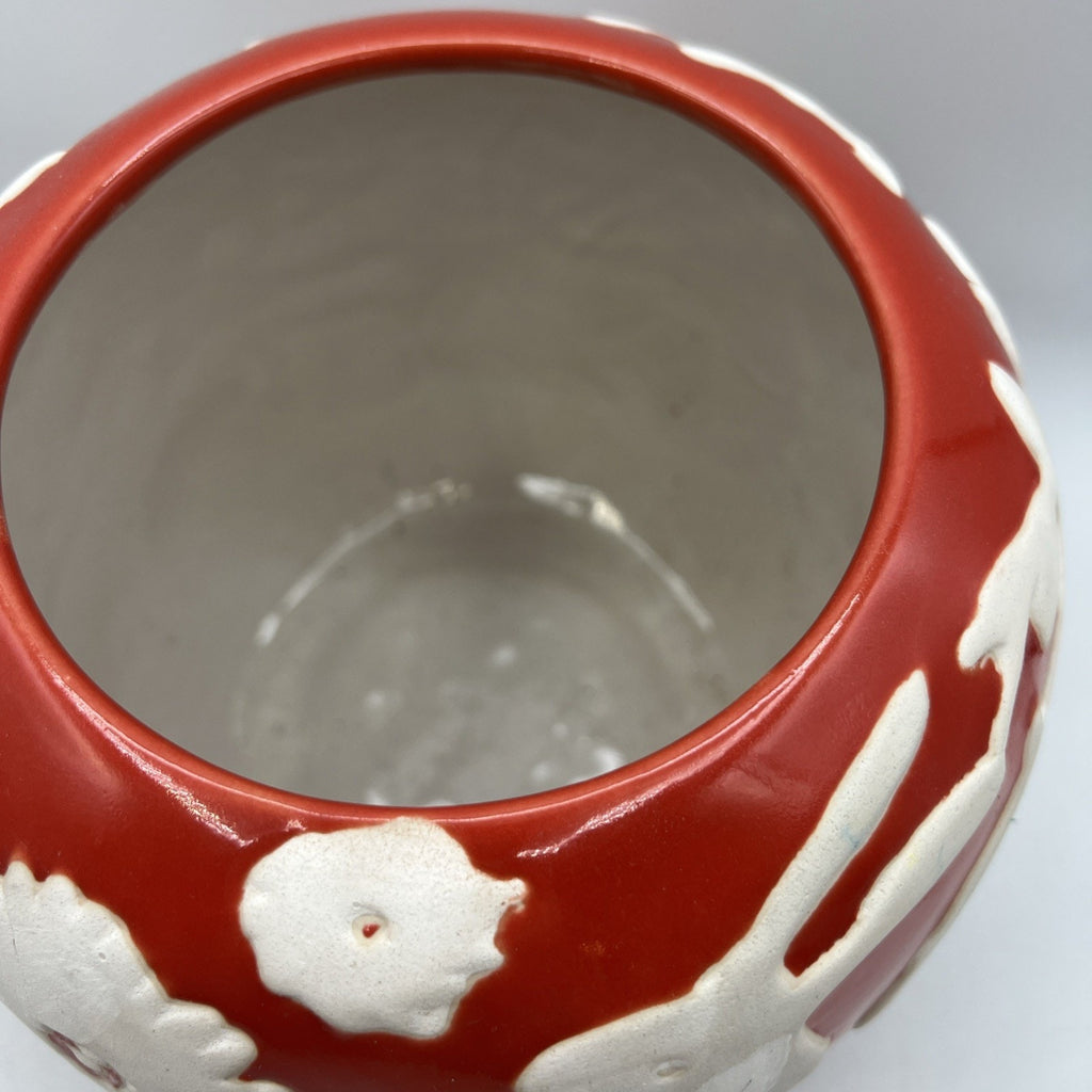 Anthropologie Concha Garden Planter Red Orange White Animals Boho Pottery 8"