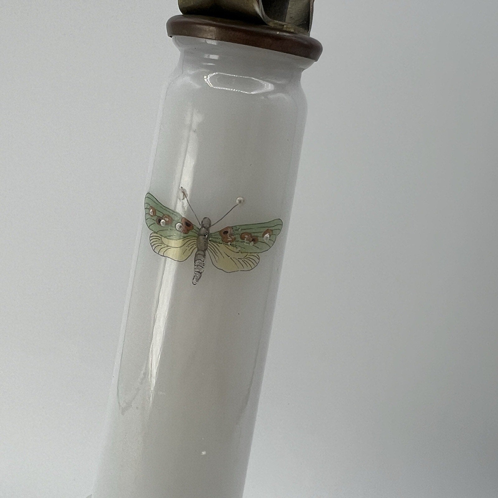 Vintage White Milk Glass Butterfly Accent Table Boudoir Lamp Base ONLY 12"