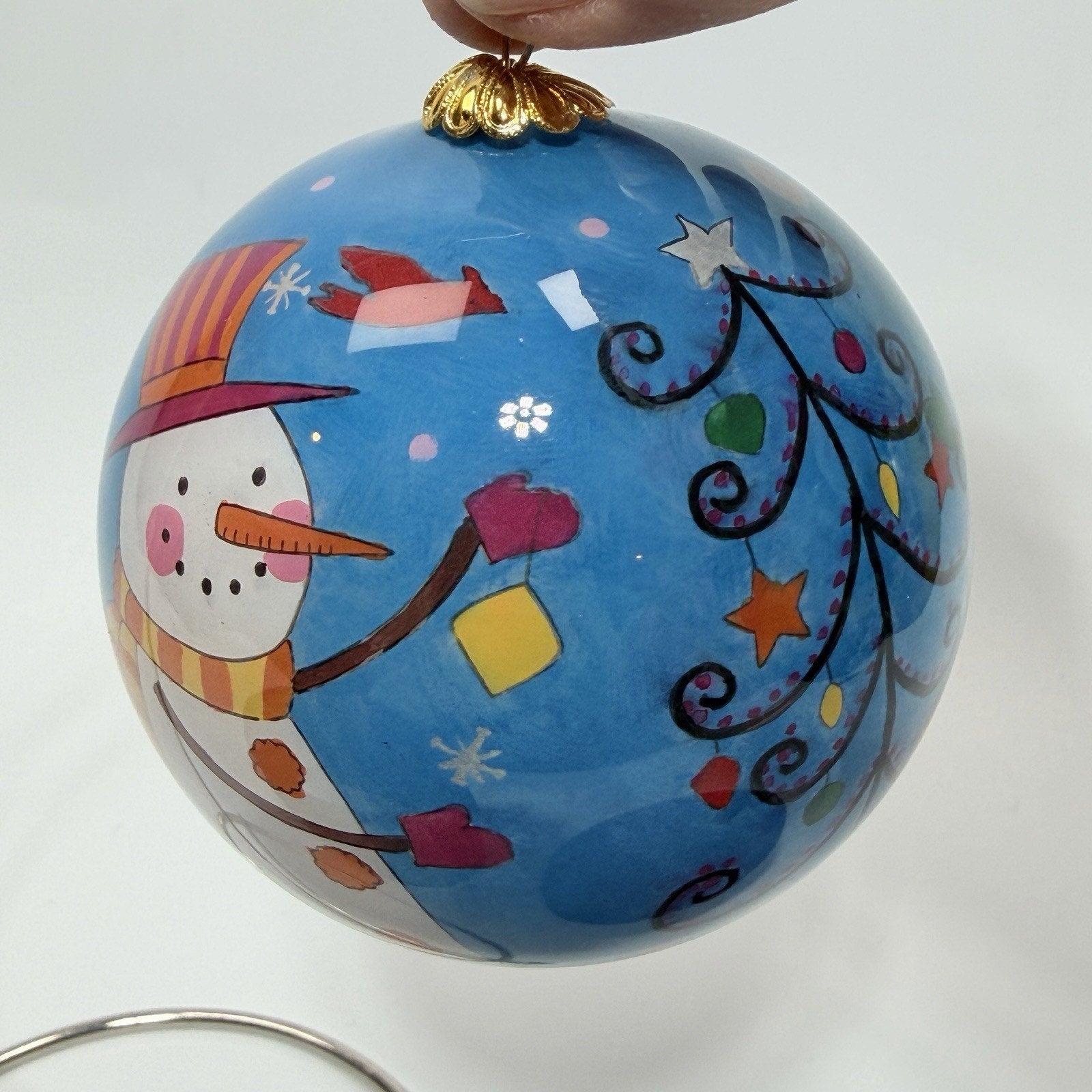 Pier 1 Li Bien Glass Christmas Ornament 2007 Snowman Family Tree Decorating 3"