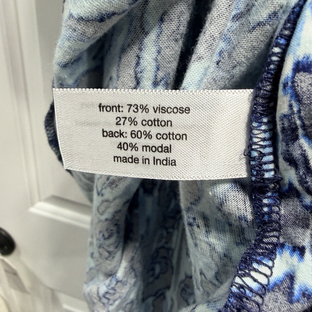 Lane Bryant V Neck Cap Sleeve Blouse 14/16 Blue White Navy Lattice Detail Summer