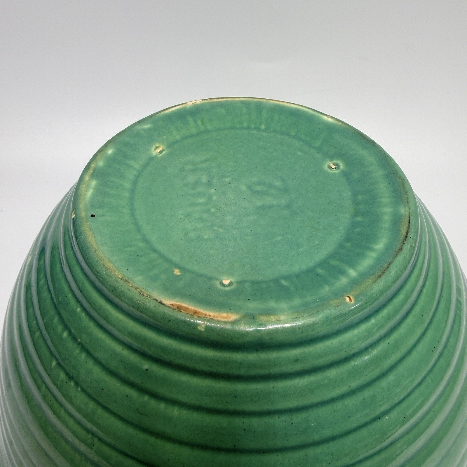 Vintage Bauer Ringware Mixing Bowl Turquoise Green Glaze #12 USA Stoneware 9.25"