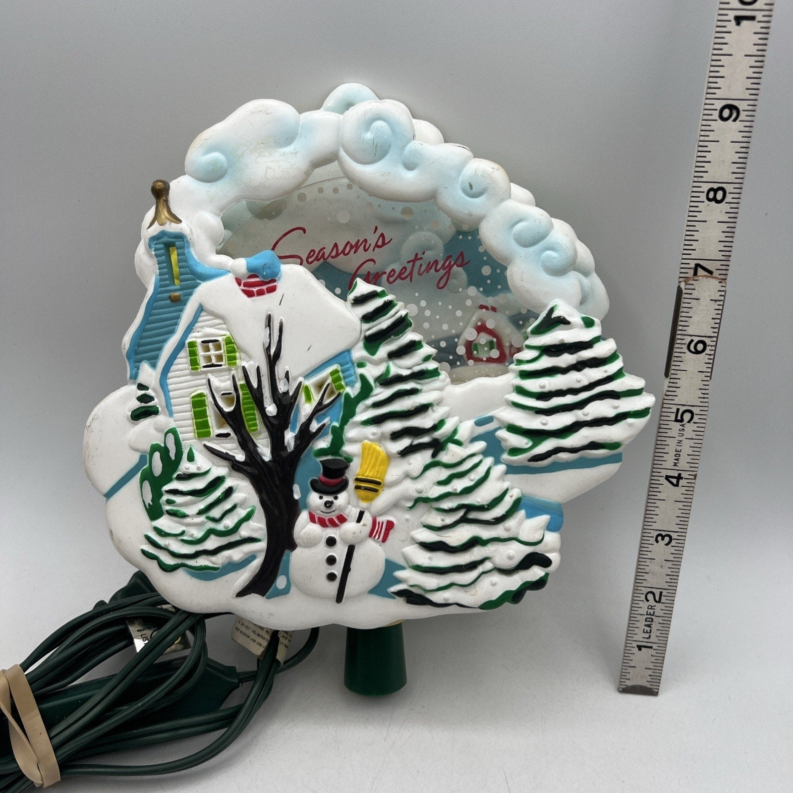 Vtg Christmas Bradford Lighted Motion Tree Topper Snow Scene Snowman 8" Animated