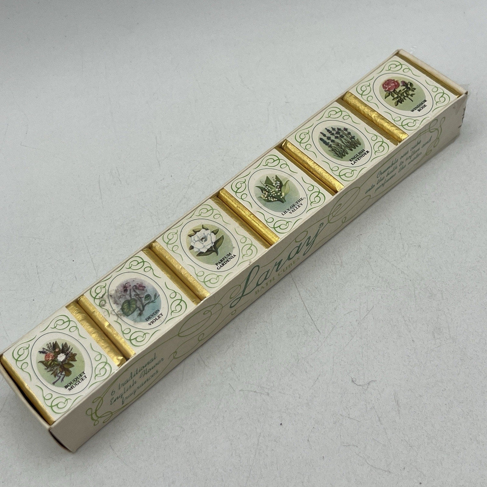 6 Vintage English Bath Cubes Perfumed Rose Lavender Gardenia Violet Muguet NEW