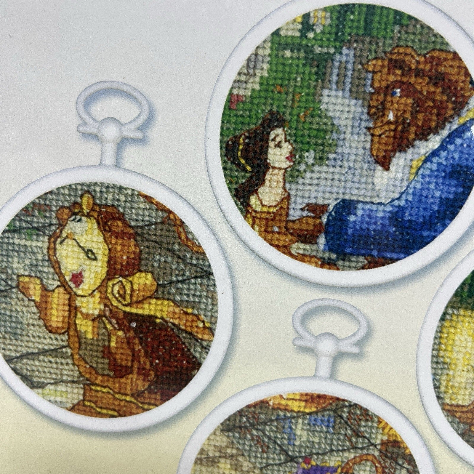 Set 4 Beauty and the Beast Cross Stitch Ornament Kit Disney Dreams Kinkade 3"