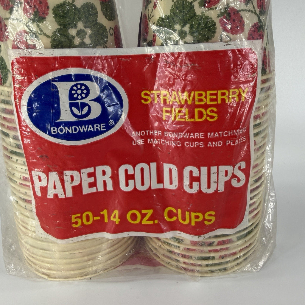 50 Count Vintage Bondware Strawberry Fields Wax Paper Cold Party Cups 14 oz NEW