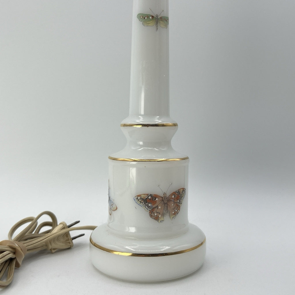 Vintage White Milk Glass Butterfly Accent Table Boudoir Lamp Base ONLY 12"