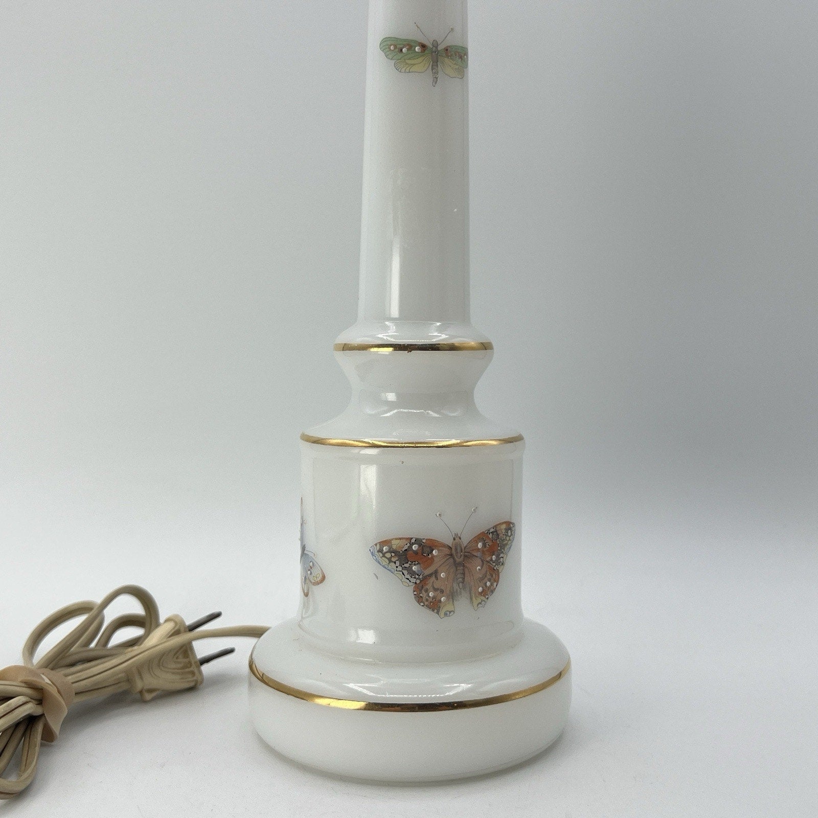 Vintage White Milk Glass Butterfly Accent Table Boudoir Lamp Base ONLY 12"