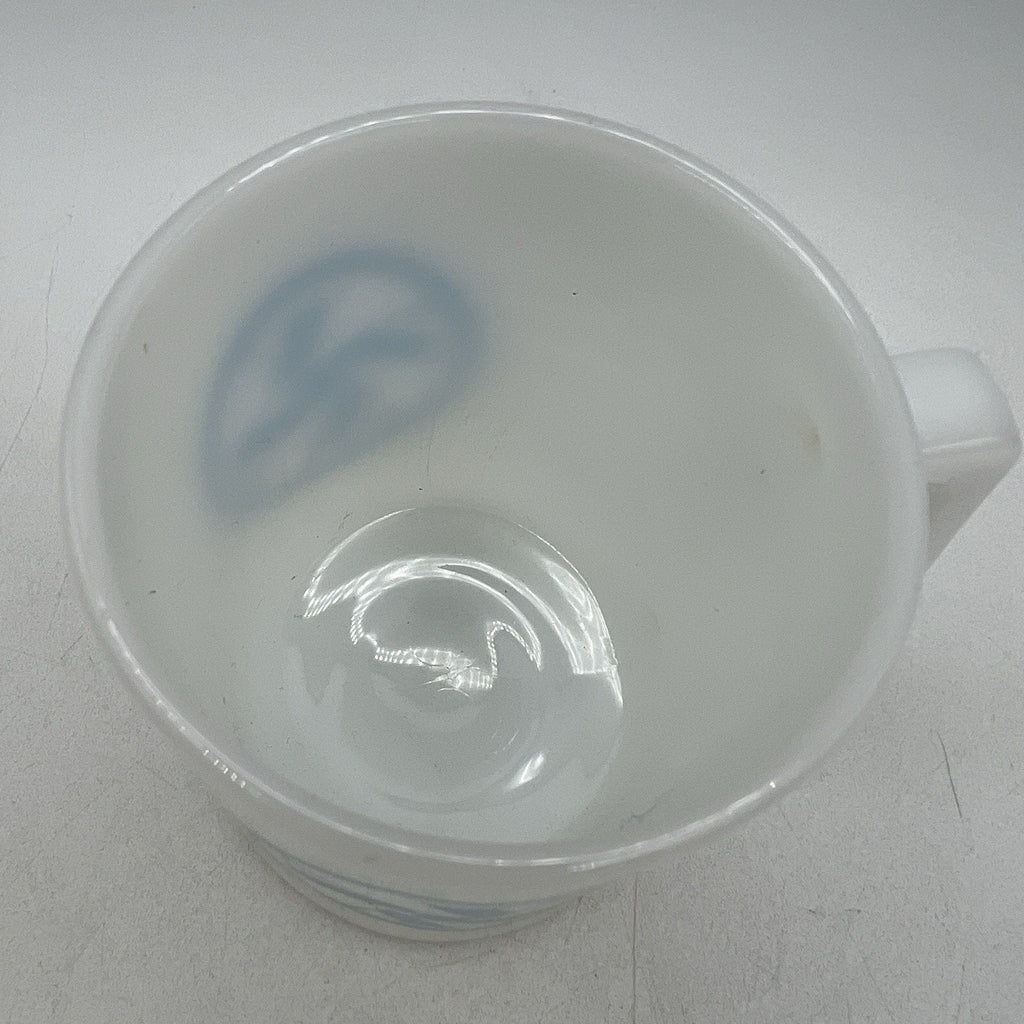 Vintage White Federal Milk Glass Blue Y Initial Monogram Mug Retro