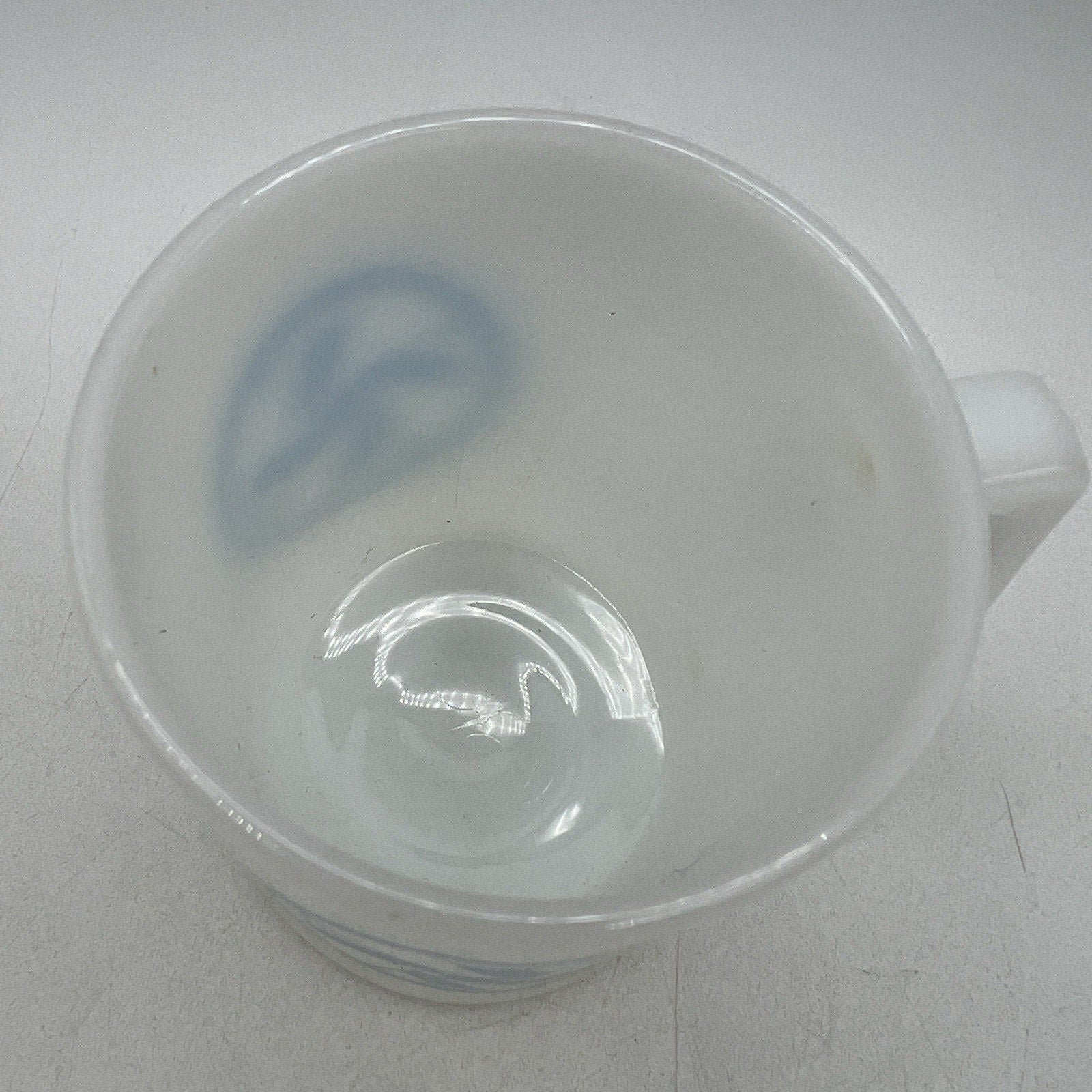 Vintage White Federal Milk Glass Blue Y Initial Monogram Mug Retro