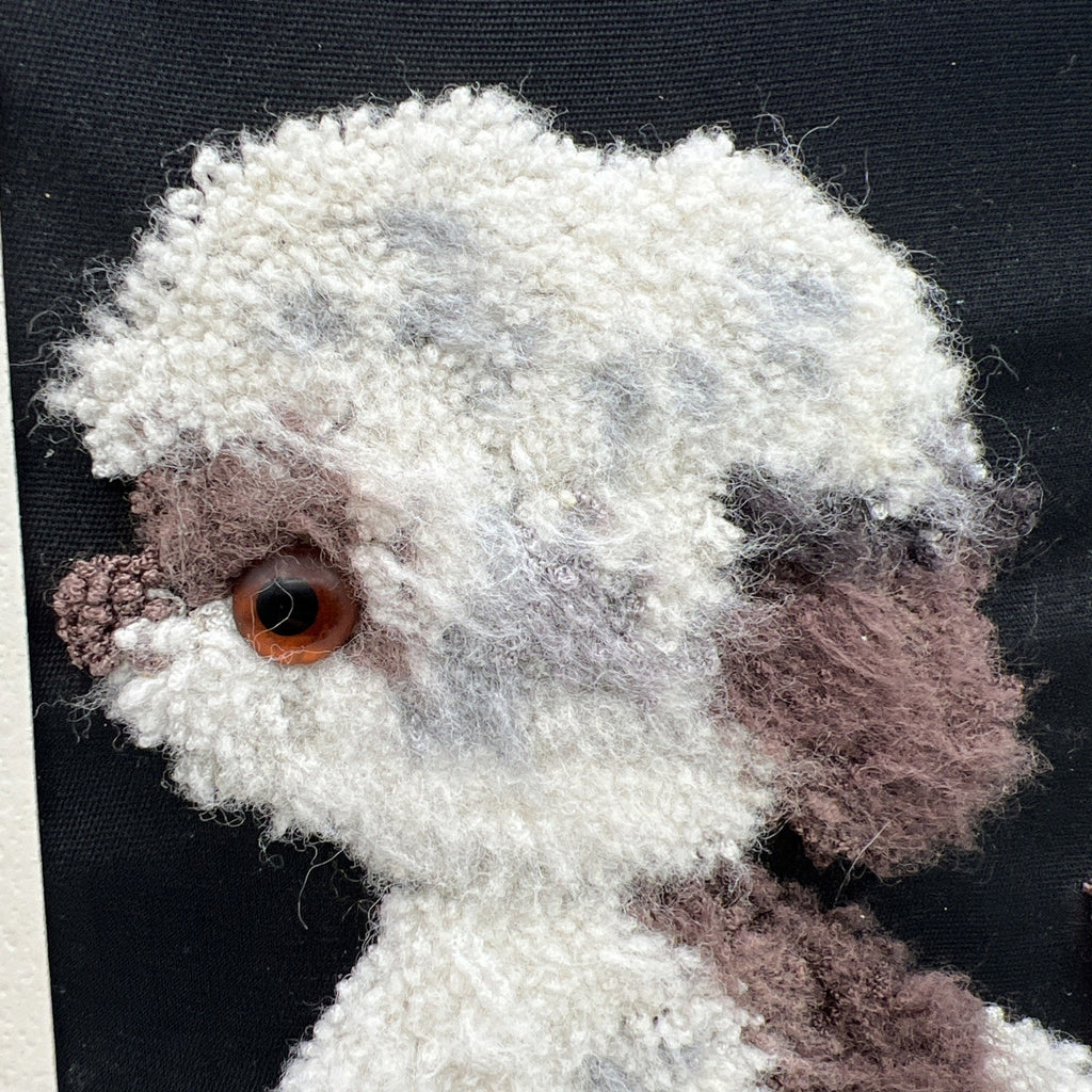 Vtg Felt Punched Latch Hook Dog Picture 3D Framed Puppy Lhaso Apso Poodle 10x12"
