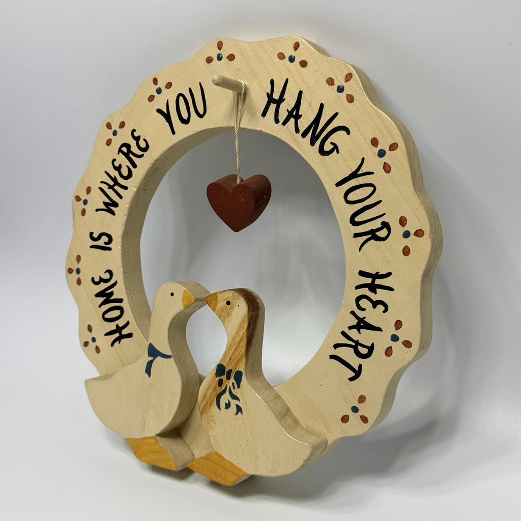 Vintage 11" Country Heart Goose Wreath Sign Home Where You Hang Your Heart 90s