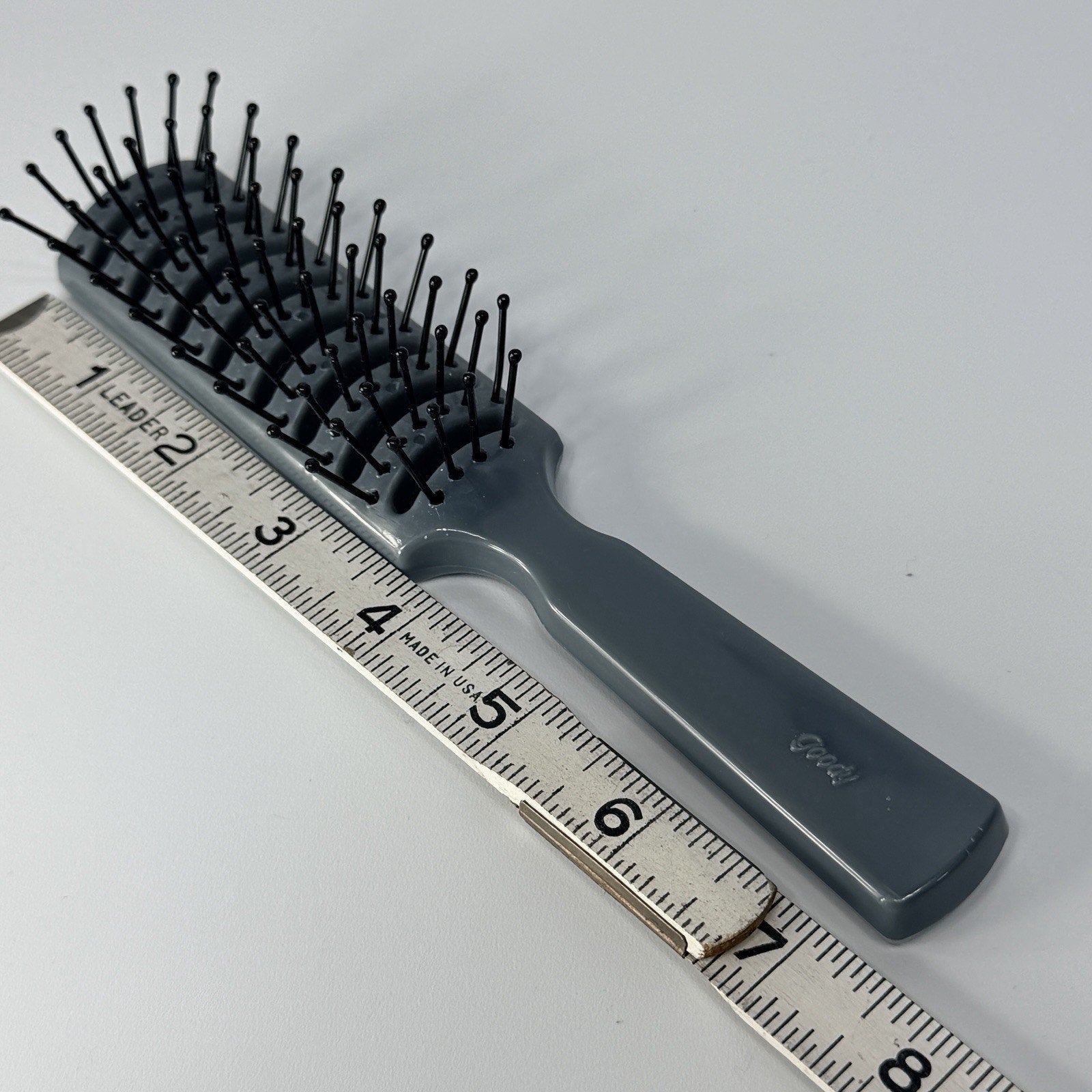 Vintage 1980s GOODY Vented Hair Brush Pocket Travel Gray Ball Tip USA 7.5” USA