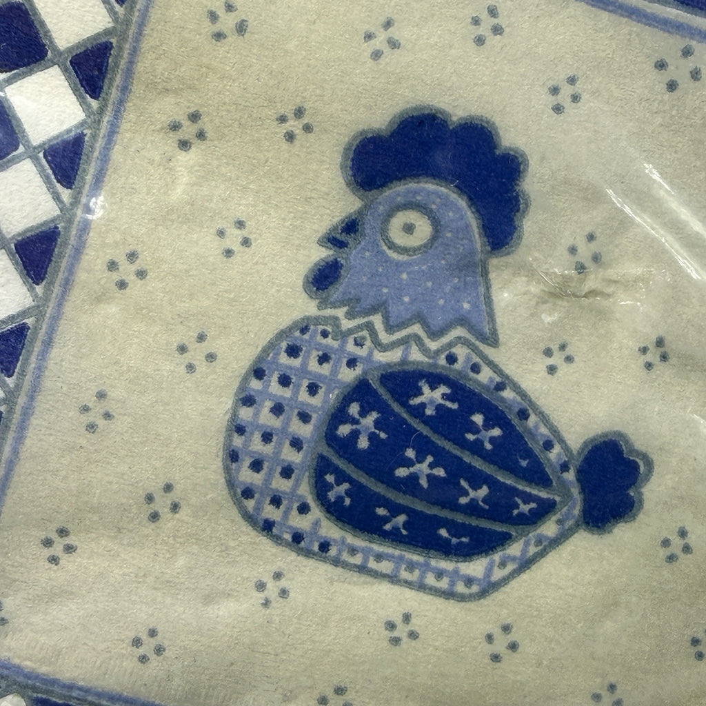 Vintage 1980s Blue White Chicken Dessert Beverage Napkins 16 Haut Paper USA