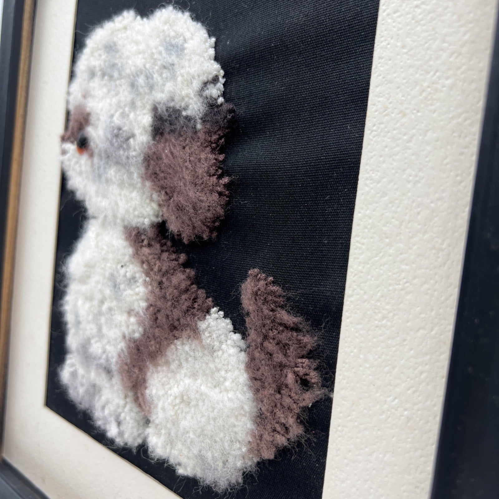 Vtg Felt Punched Latch Hook Dog Picture 3D Framed Puppy Lhaso Apso Poodle 10x12"