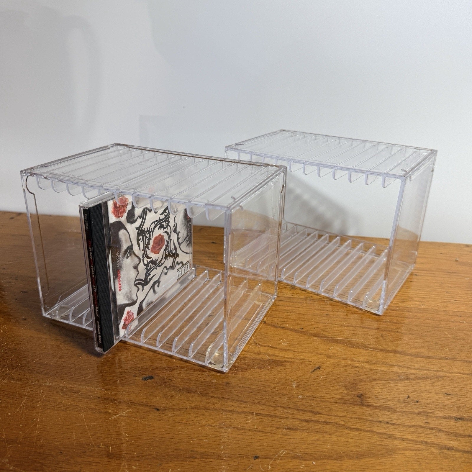 Lot 2 Clear Acrylic 12 CD Storage Cases Organizer Stackable Media Holder Lucite