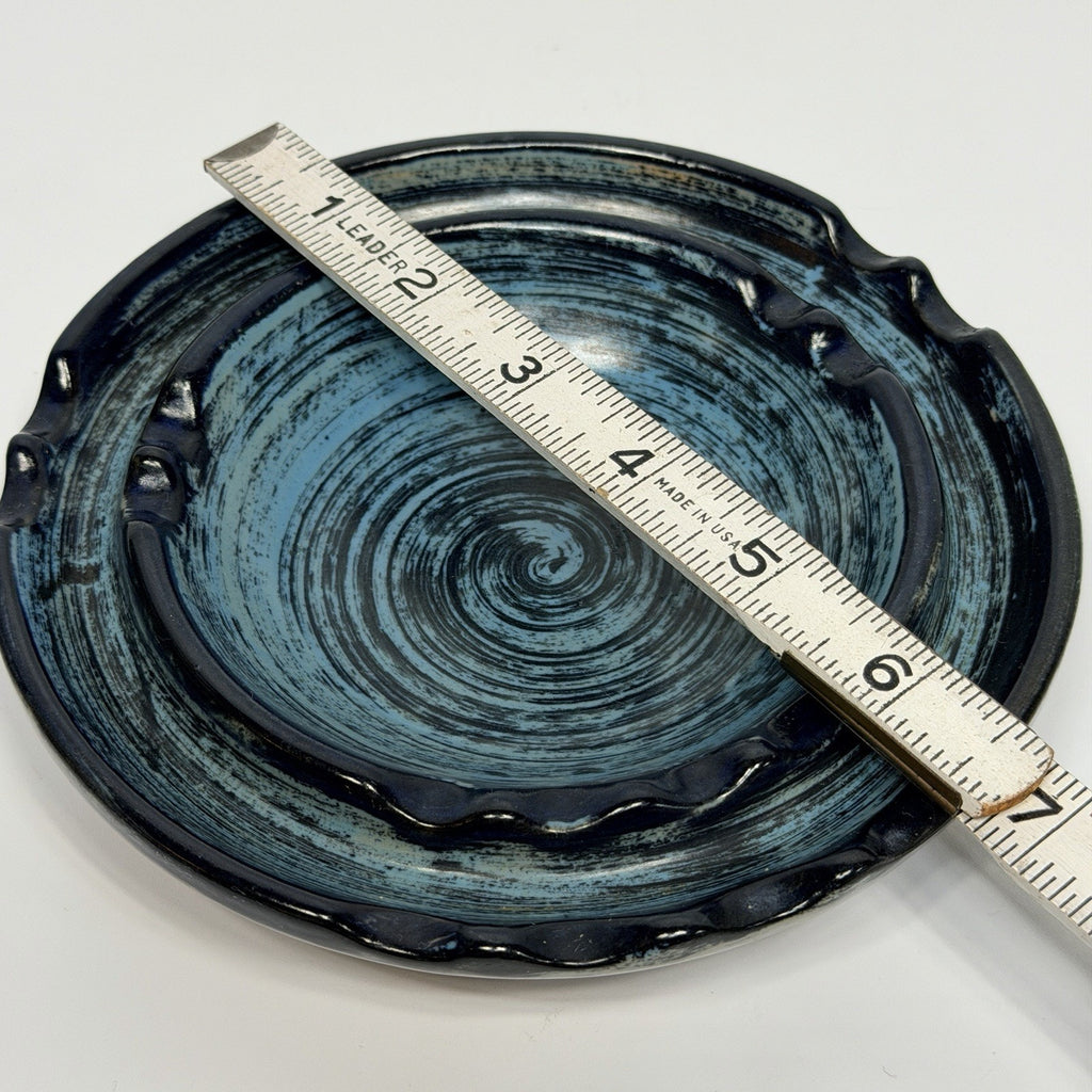Vtg Stangl Pottery Blue Pompeii Ashtray Striped Navy Turquoise 5232 MCM 6.5" USA