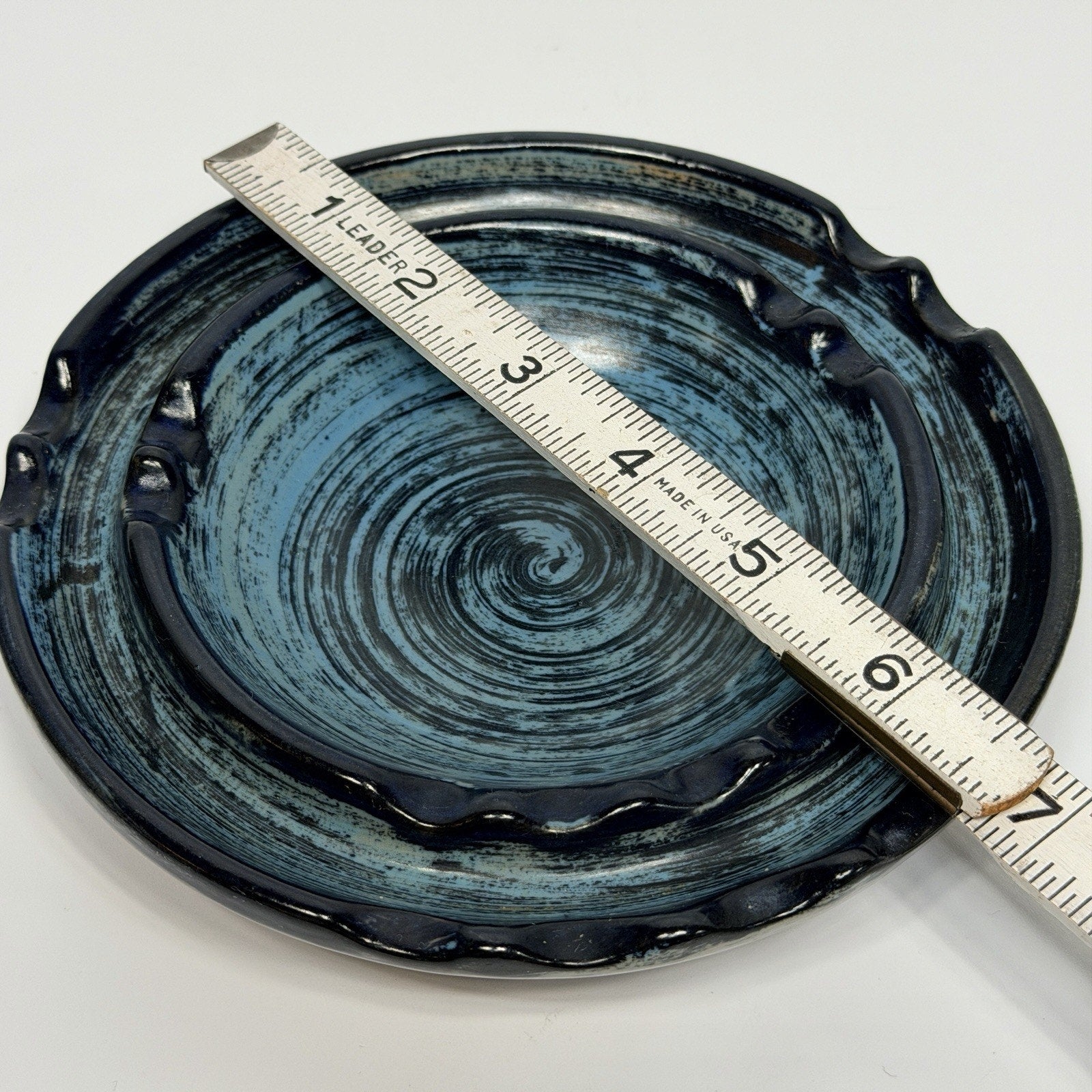 Vtg Stangl Pottery Blue Pompeii Ashtray Striped Navy Turquoise 5232 MCM 6.5" USA