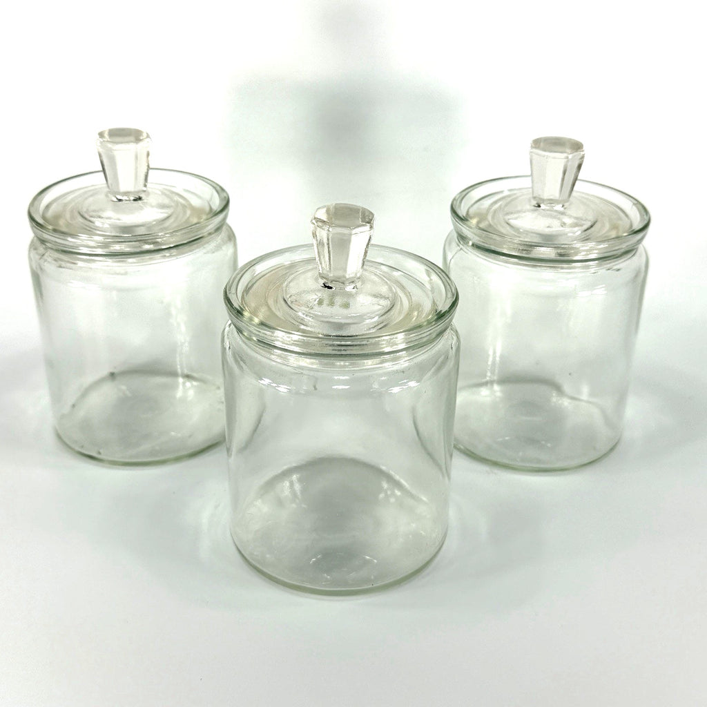 Set 3 Vintage Glass Apothecary Storage Jars 5" Painted Pink Flowers Cottage
