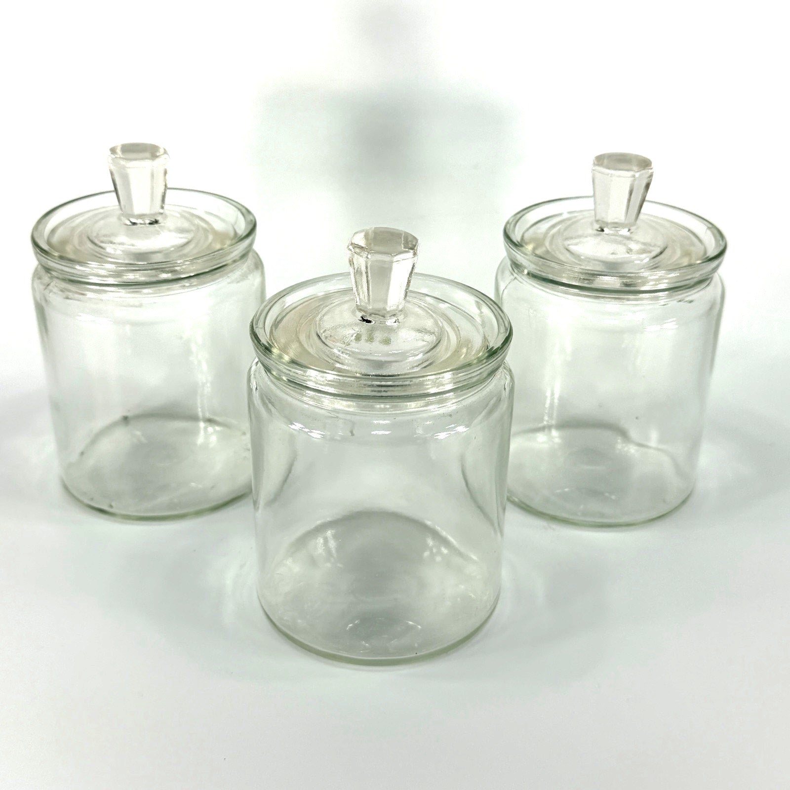 Set 3 Vintage Glass Apothecary Storage Jars 5" Painted Pink Flowers Cottage