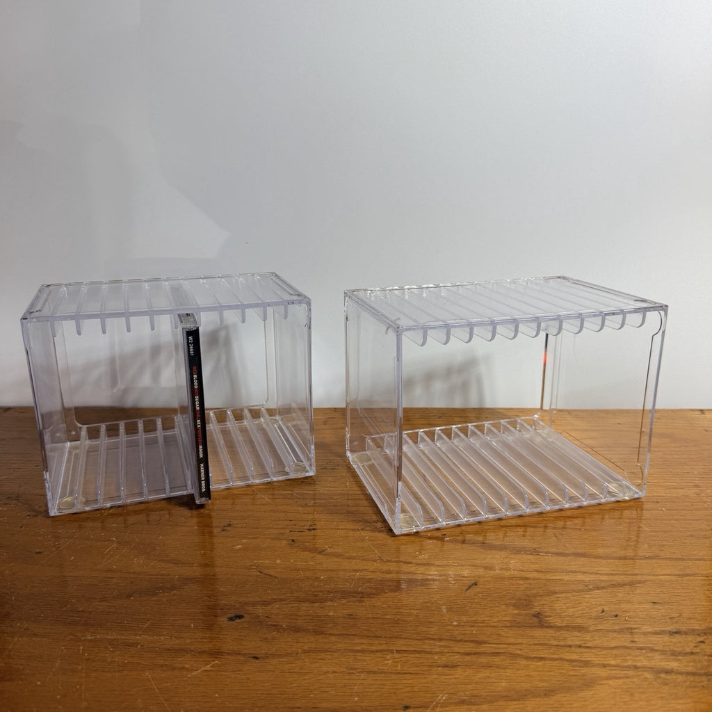 Lot 2 Clear Acrylic 12 CD Storage Cases Organizer Stackable Media Holder Lucite