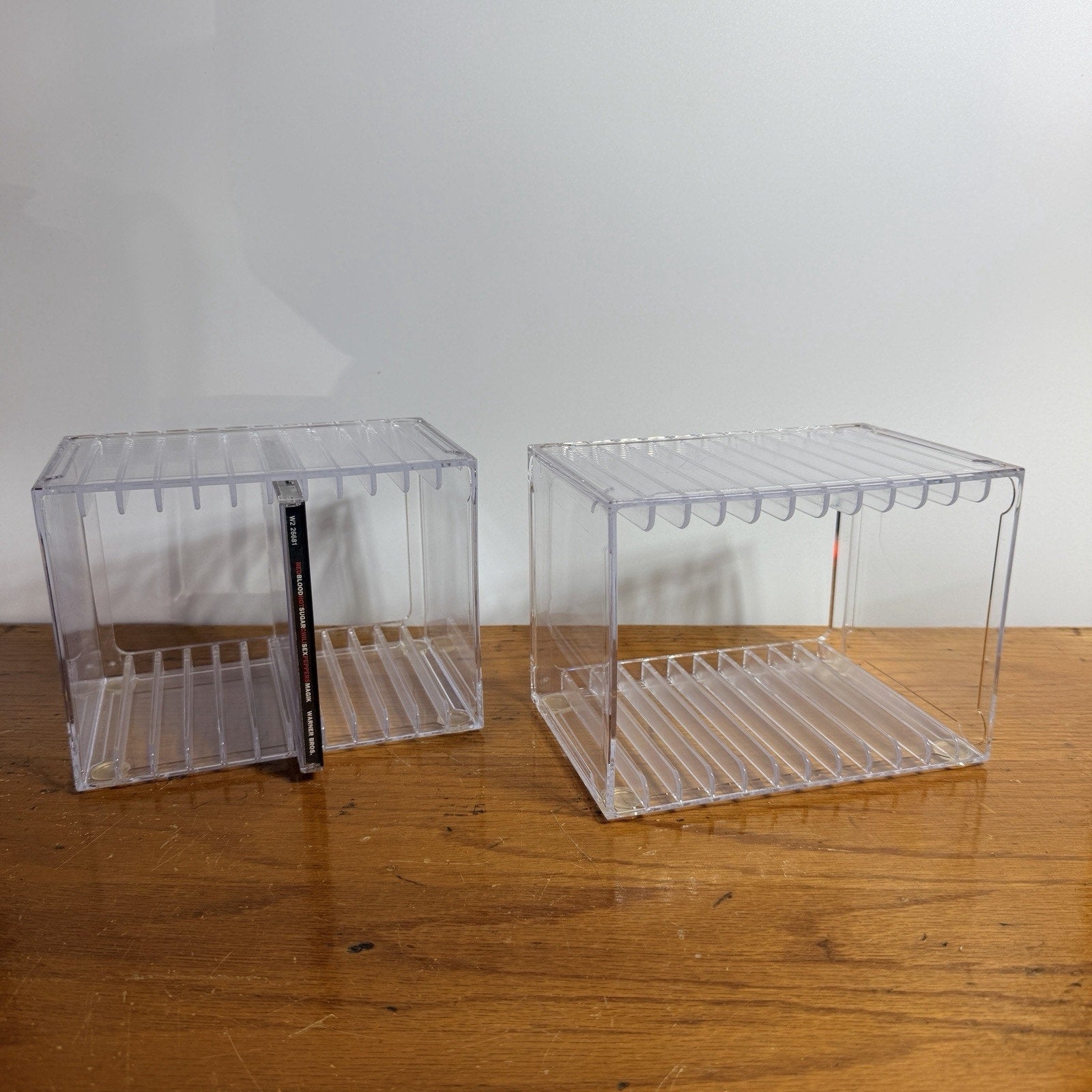 Lot 2 Clear Acrylic 12 CD Storage Cases Organizer Stackable Media Holder Lucite