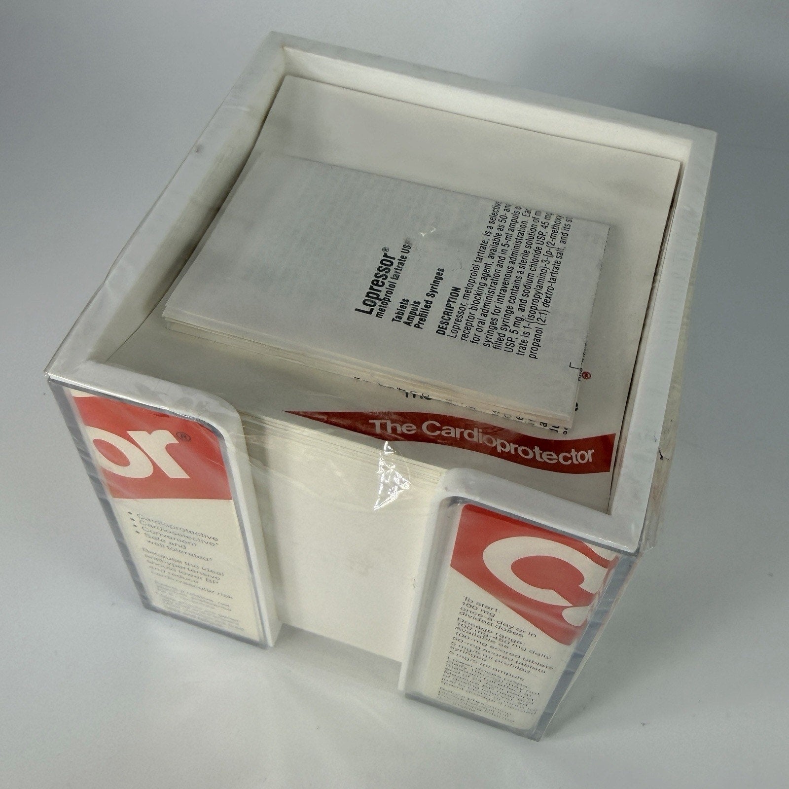Vintage Pharm Rep Drug Lopressor Paper Note Cube Holder Metoprolol NEW 1988