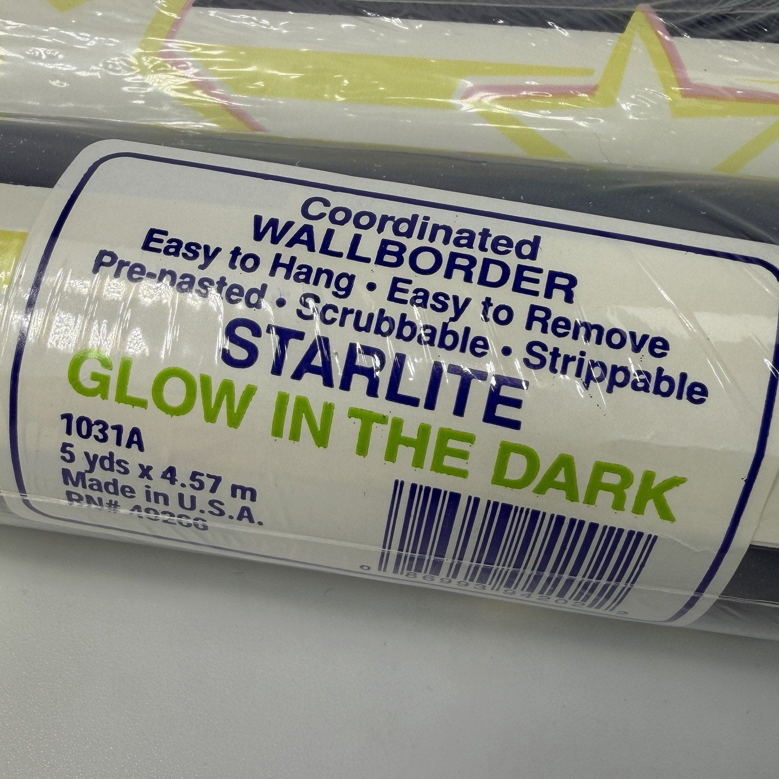 Lot 4 Rolls Vintage Starlite Glow in Dark Star Blue Stripe Wallpaper Border 20yd