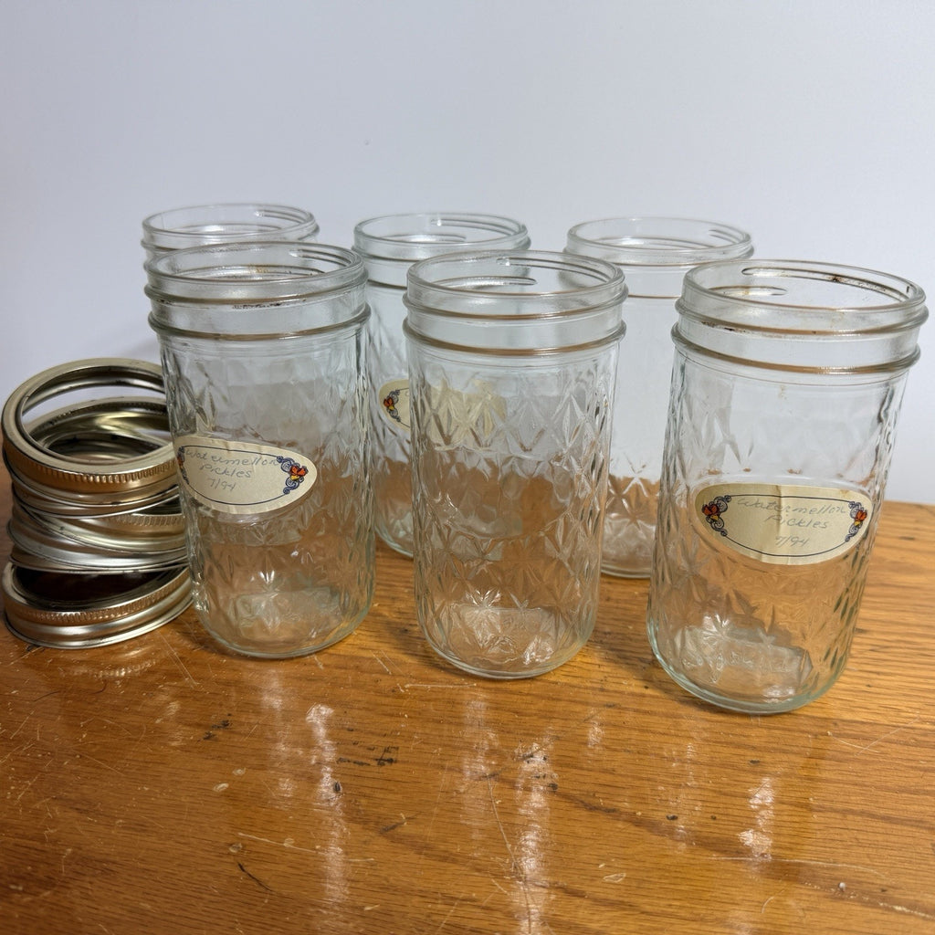 Lot 6 Quilted Crystal Tall Jelly Jars 12 oz Discontinued Rings NO LIDS